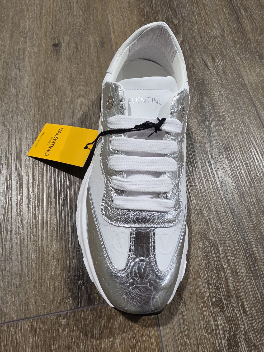 Valentino Women’s White & Silver Leather Low-Top Sneaker